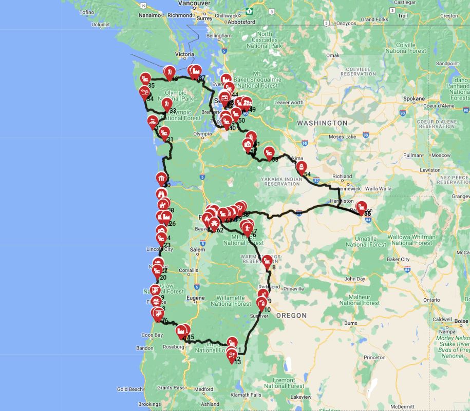 RV road trip route out of Portland